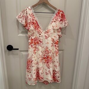 Anthropologie Red and Pink Floral Mini Dress
